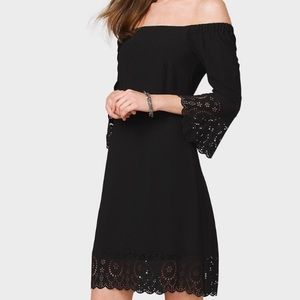 Roz & Ali Off-the-Shoulder Black Flare Dress